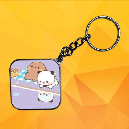 Cute Panda and Teddy - Keychain With Silver Border (Pack Of 2)