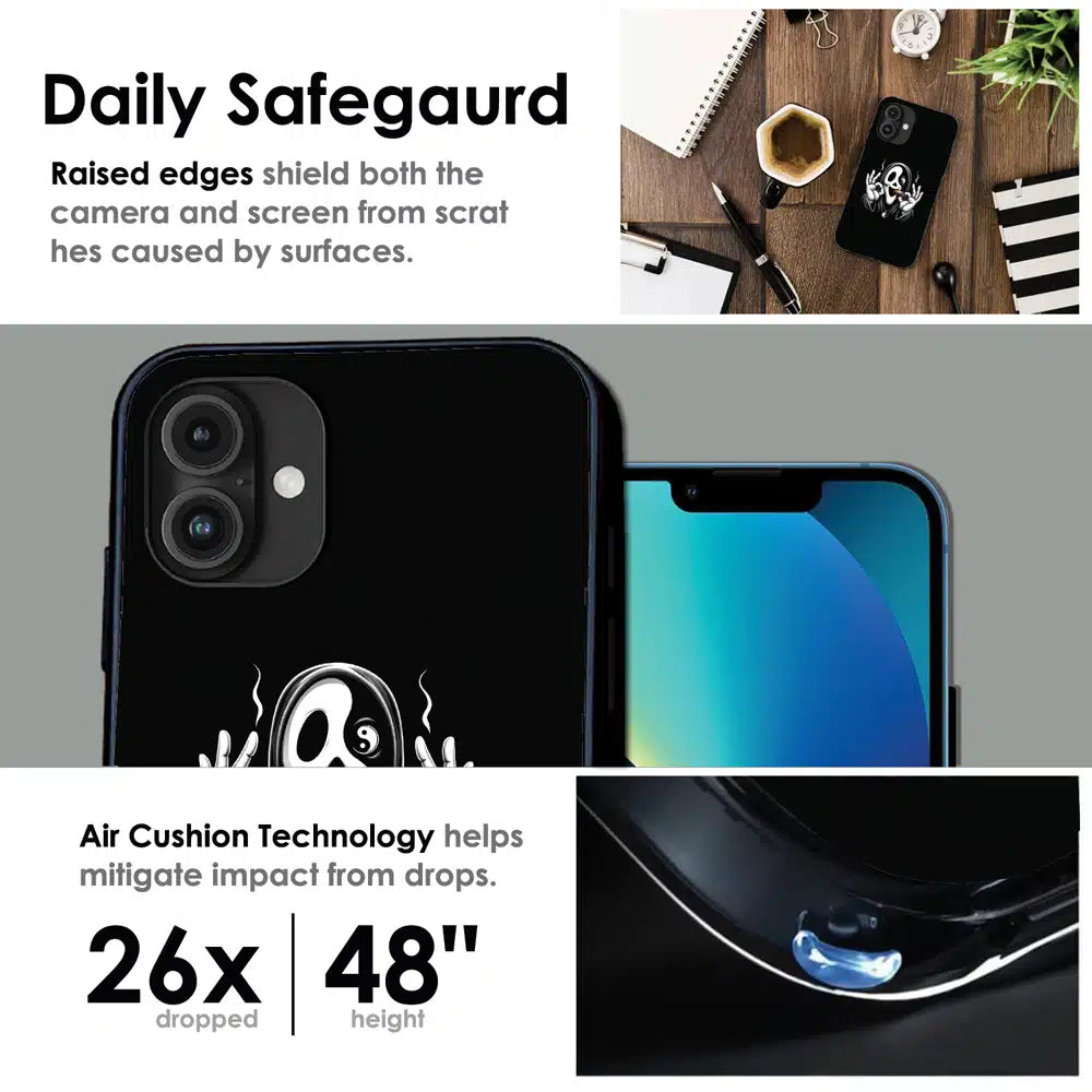 Smoky Skull Chill - Glossy Metal Silicone Case For Apple iPhone Infographic