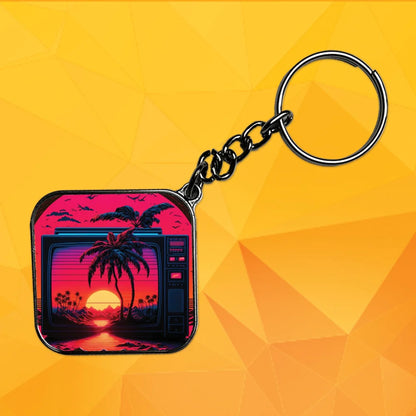 Orange Sunset - Keychain With Silver Border (Pack Of 2)