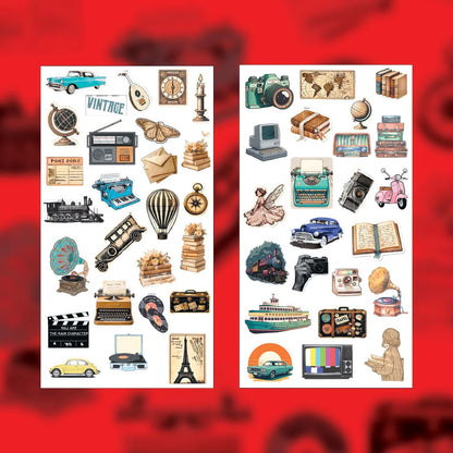 Vintage Travel Stickers Pack – 42+ Retro Aesthetic Stickers