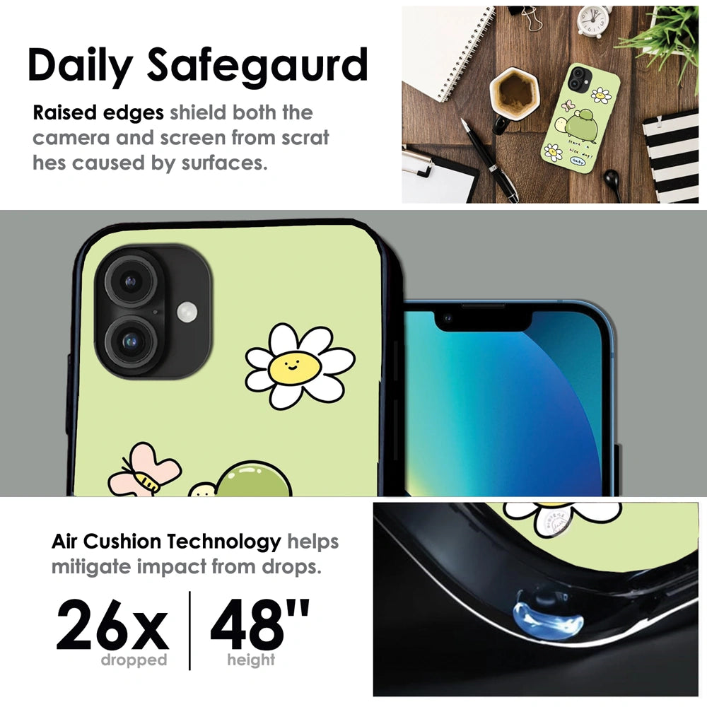 'Cute Turtle & Daisy “Have a Nice Day” - Glossy Metal Silicone Case For Apple iPhone Infographic