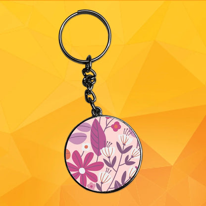 Flowers - Keychain With Silver Border (Pack Of 2)