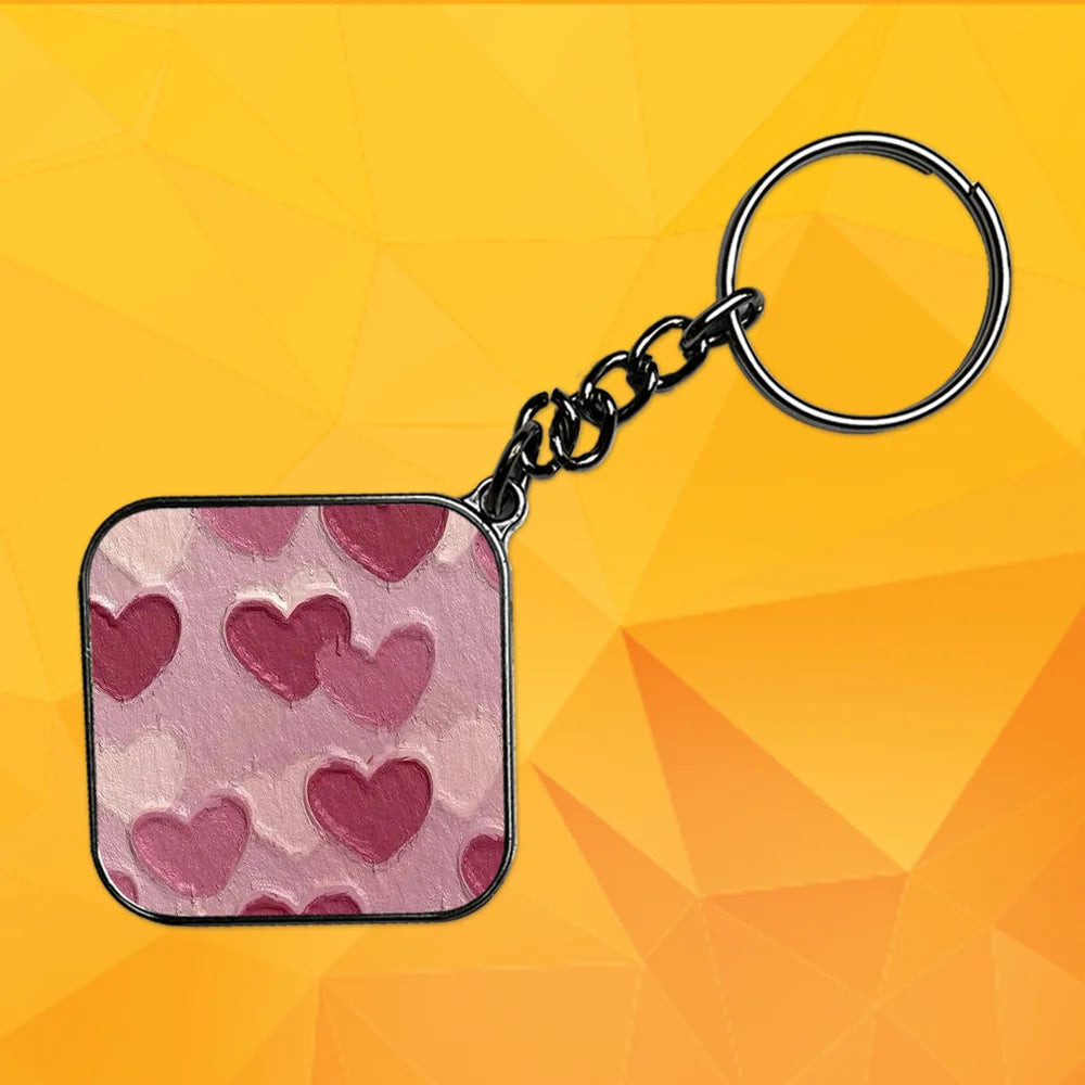 Pastel Hearts Love - Keychain With Silver Border (Pack Of 2)