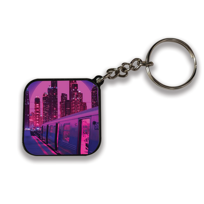 Neon City Snythwave - Keychain SQUARE