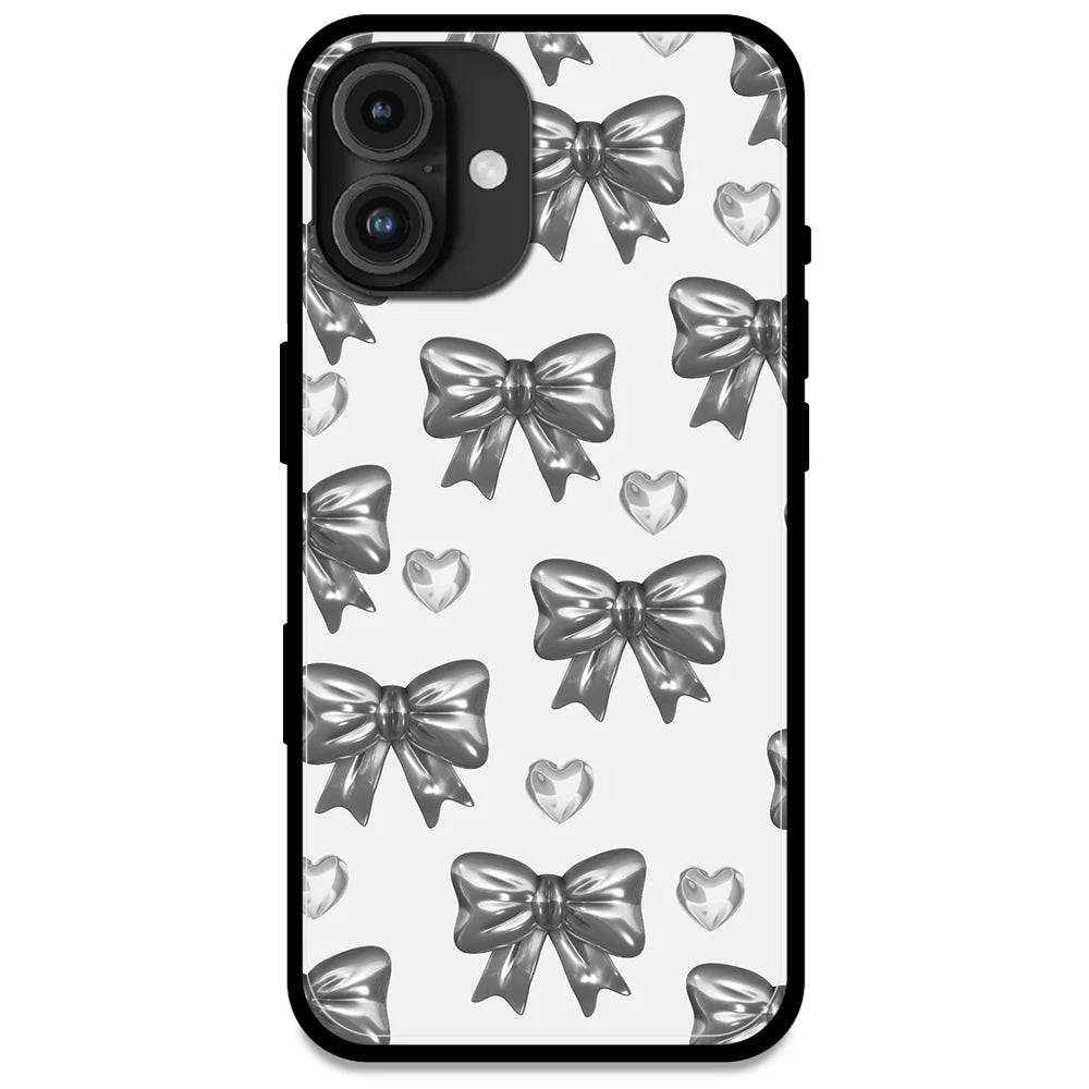 Black Bows & Hearts - Glossy Metal Silicone Case For Apple iPhone Models