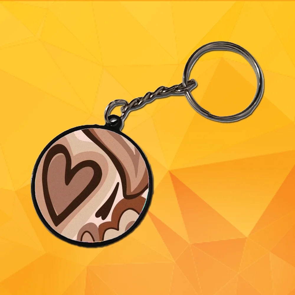 Brown Mini Hearts - Keychain With Black Border (Pack Of 2)
