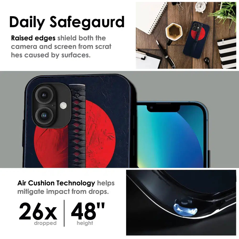 Katana Minimal Japanese Aesthetic - Glossy Metal Silicone Case For Apple iPhone Infographic