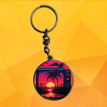 Orange Sunset - Keychain With Silver Border (Pack Of 2)