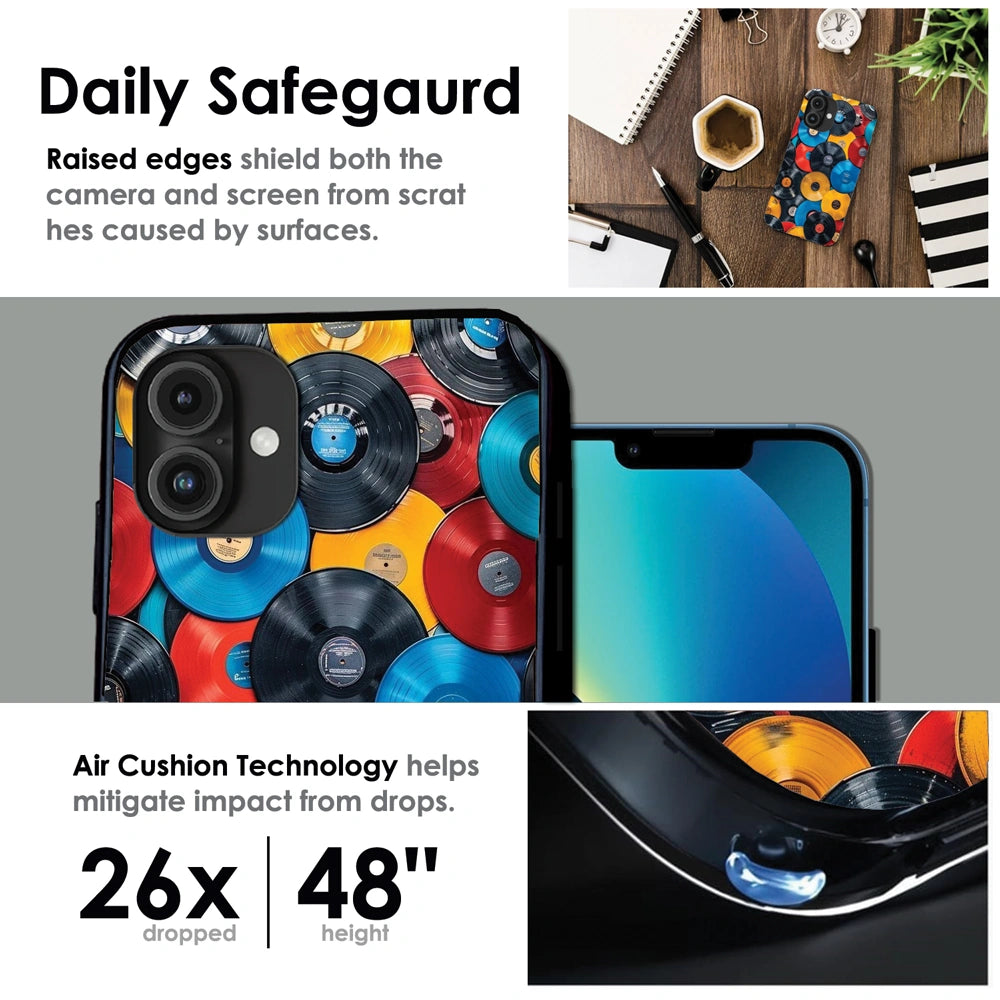 Retro Vinyl Record Pattern - Glossy Metal Silicone Case For Apple iPhone Infographic