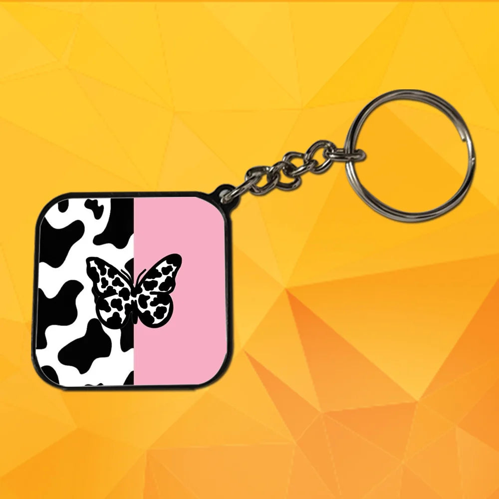 Cow Print Butterfly - Keychain With Black Border (Pack Of 2)