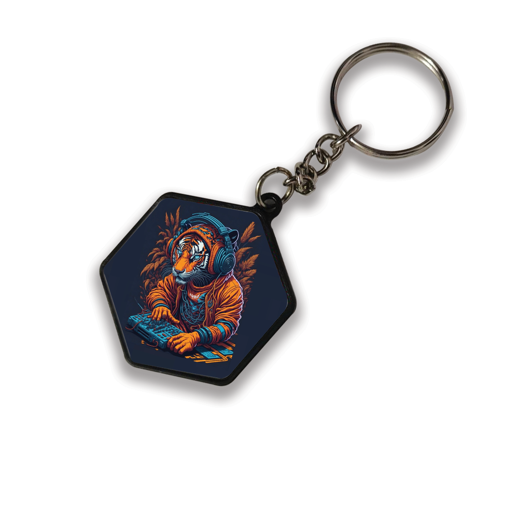 Tiger DJ - Keychain hexagon