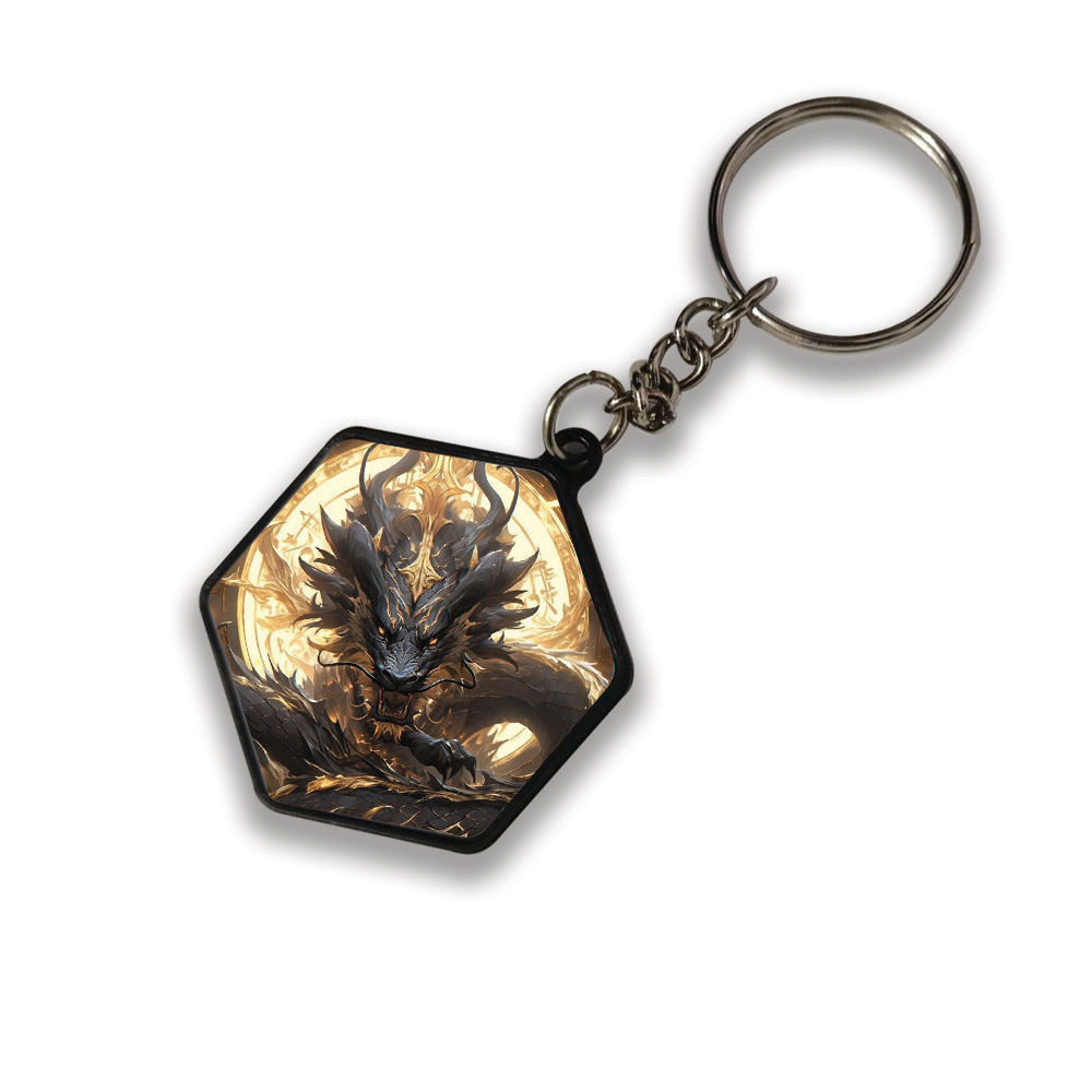 Black And Gold Dragon - Keychain HEXAGON