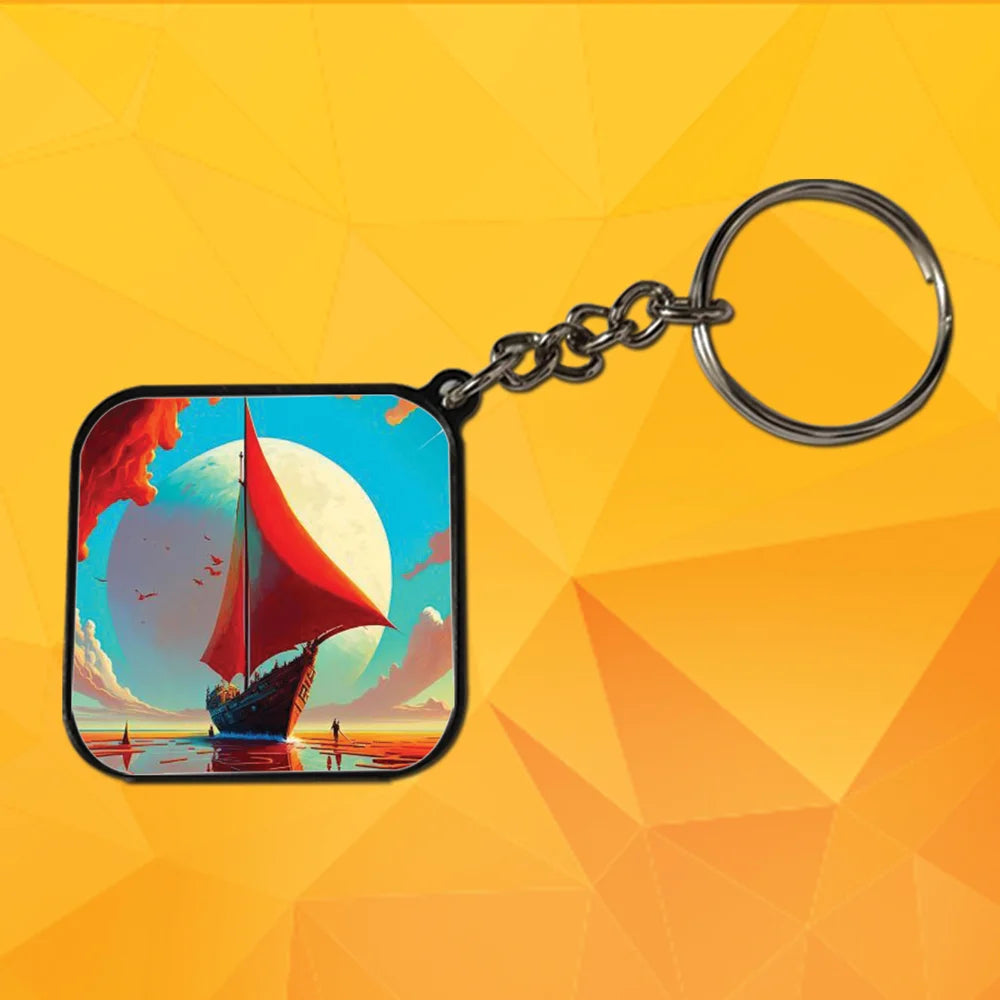Orange Ship - Keychain With Black Border (Pack Of 2)