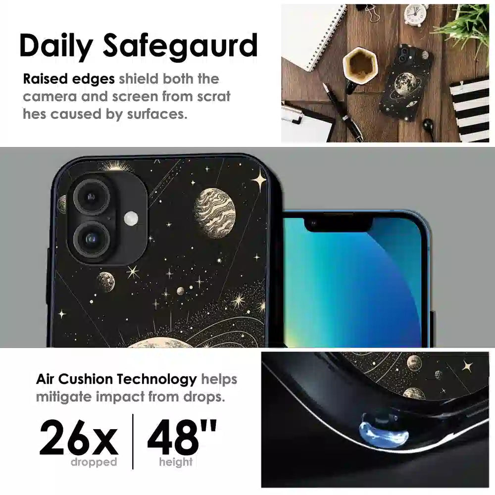 Celestial Planet Orbit - Glossy Metal Silicone Case For Apple iPhone Infographic