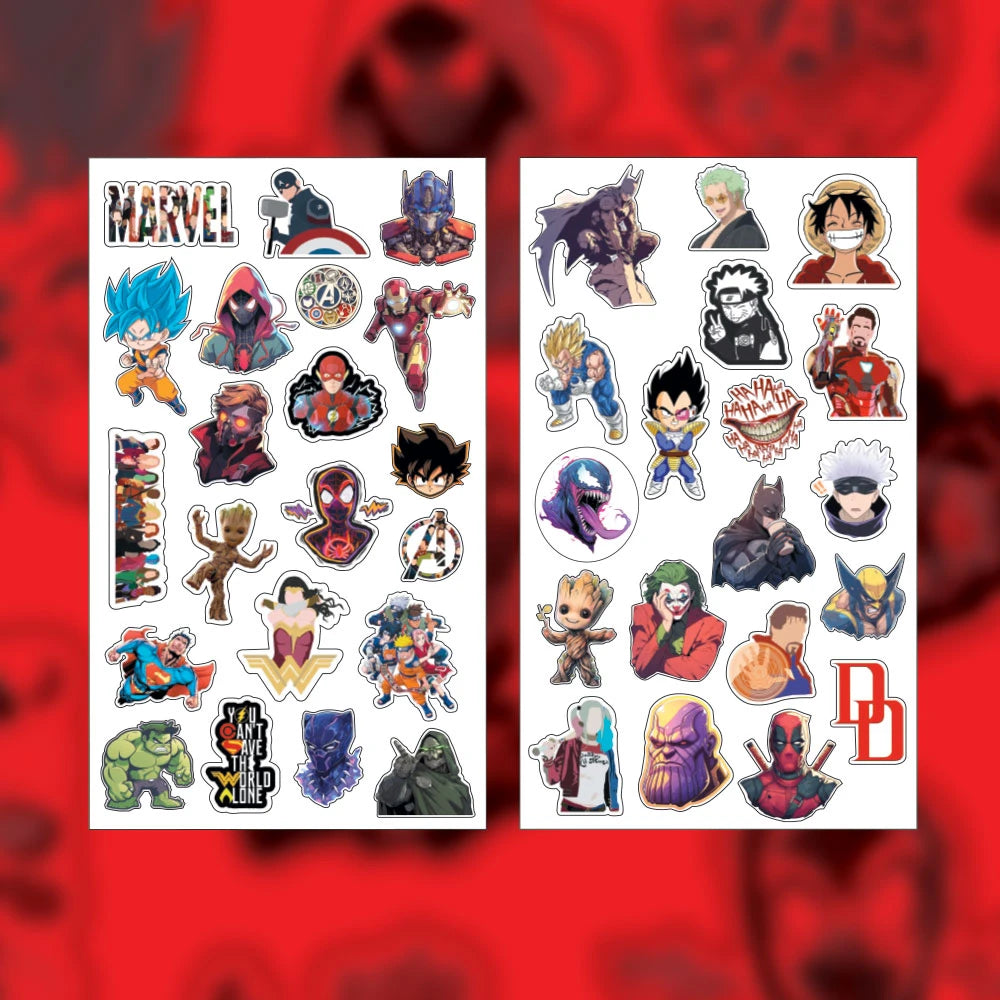 Anime Superhero Stickers Pack – 40 Waterproof Stickers