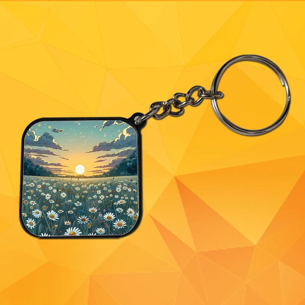 Daisy sunset - Keychain With Black Border (Pack Of 2)