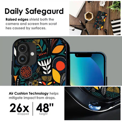 Folk Floral Night Garden - Glossy Metal Silicone Case For Apple iPhone Infographic