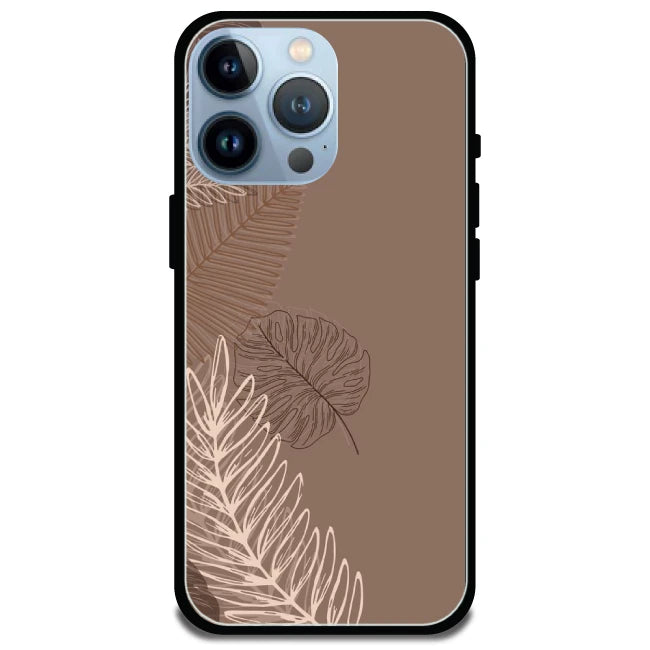 Brown Leaves - Glossy Metal Silicone Case For Apple iPhone Models iPhone 15 Pro Max