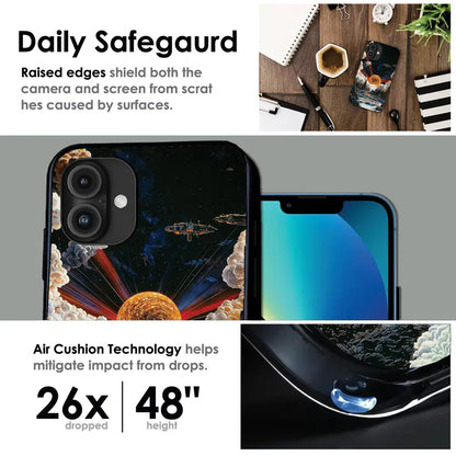 Cosmic Fantasy Sun Landscape - Glossy Metal Silicone Case For Apple iPhone Infographic