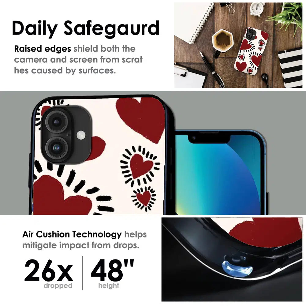 Red Heart Doodle Art - Glossy Metal Silicone Case For Apple iPhone Infographic