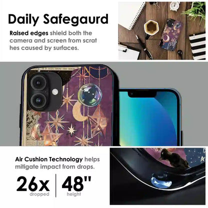 Celestial Moon Cat Art - Glossy Metal Silicone Case For Apple iPhone Infographic