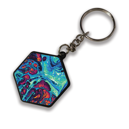 Blue And Orange Swirl - Keychain hexagon