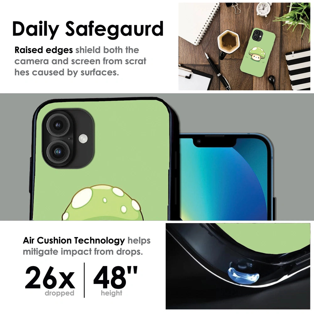 Cute Mushroom Character - Glossy Metal Silicone Case For Apple iPhone Infographic