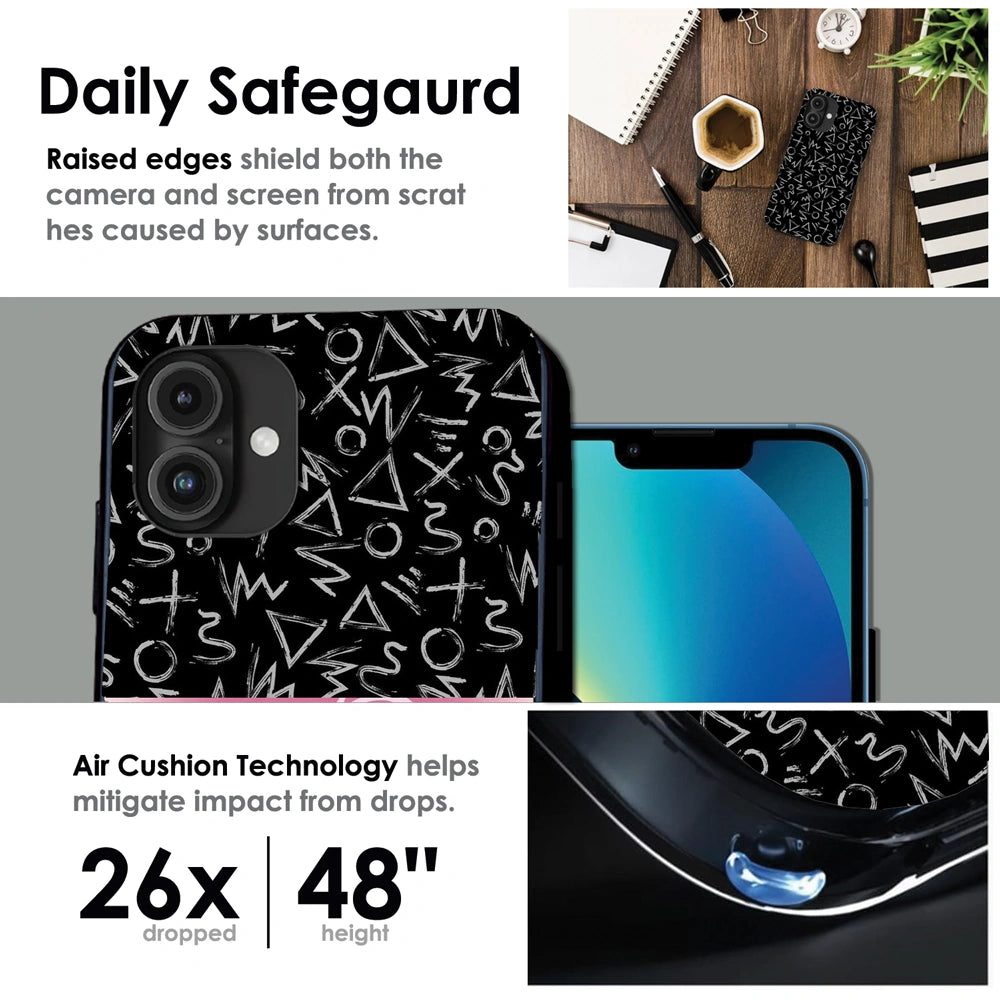 Geometric Black & White Pattern - Glossy Metal Silicone Case For Apple iPhone Infographic