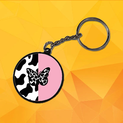 Cow Print Butterfly - Keychain With Black Border (Pack Of 2)