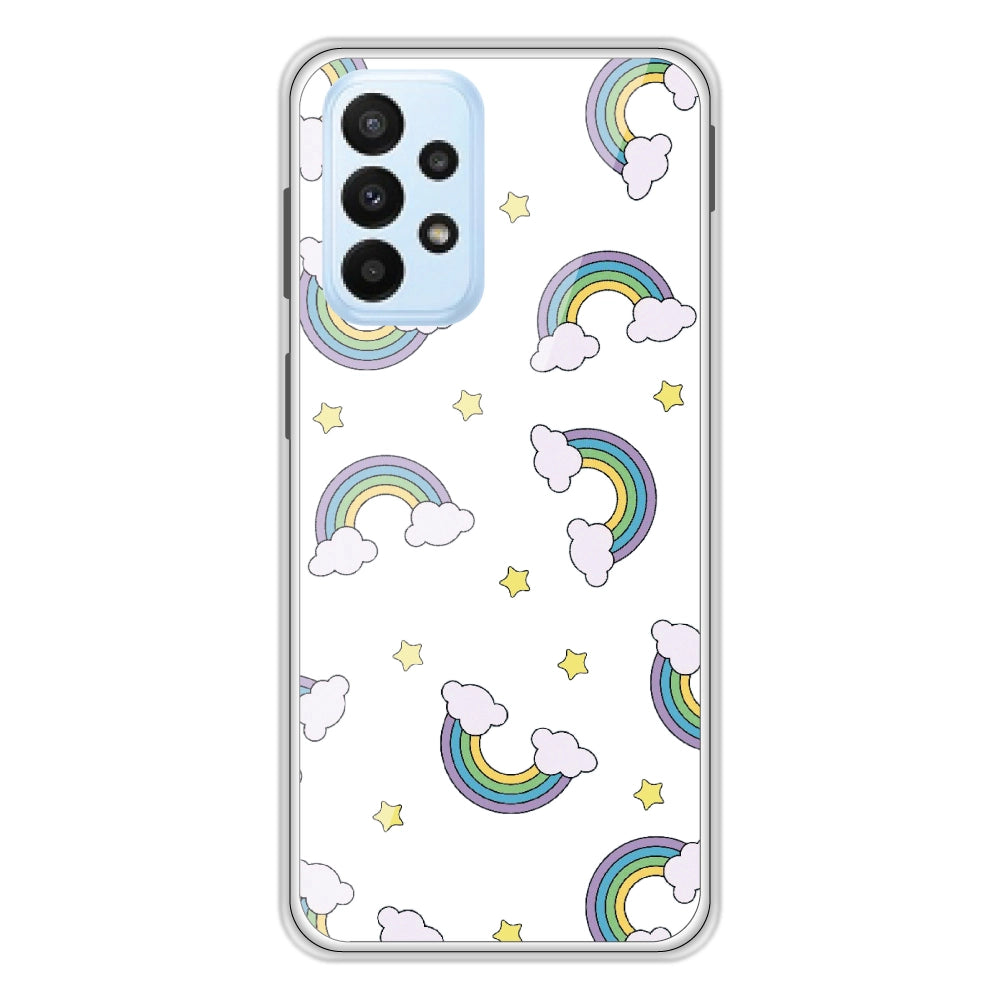 Rainbow With Clouds - Clear Printed Silicone Case For Samsung Models