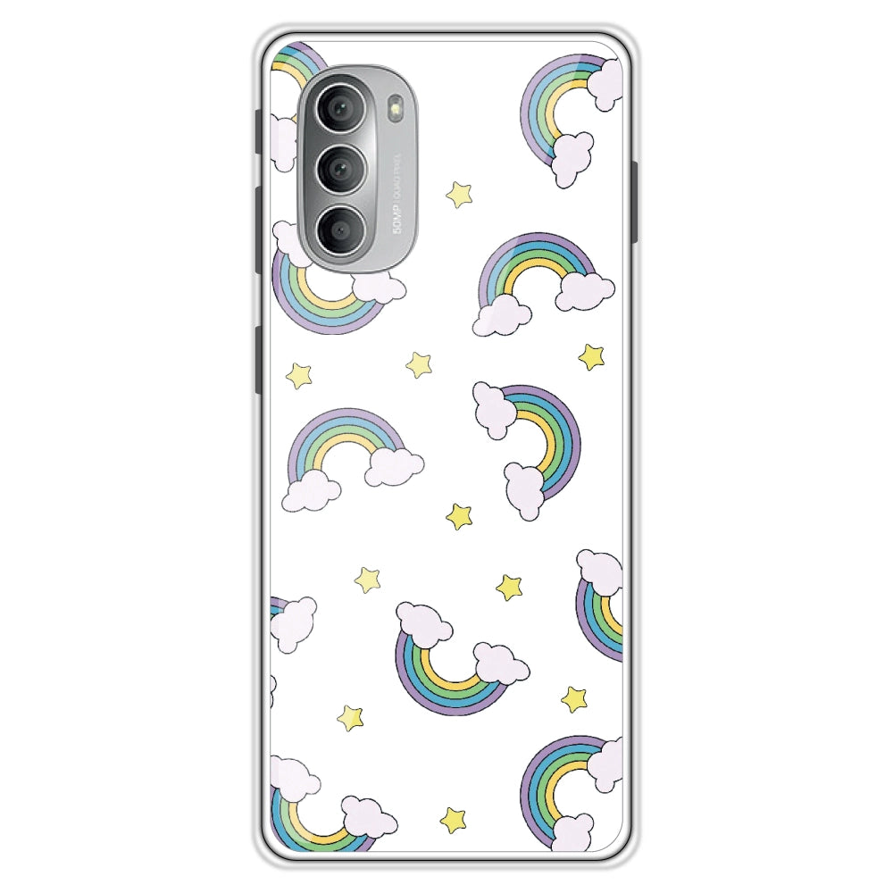 Rainbow With Clouds - Clear Printed Silicon Case For Motorola Models