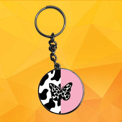 Cow Print Butterfly - Keychain With Silver Border (Pack Of 2)