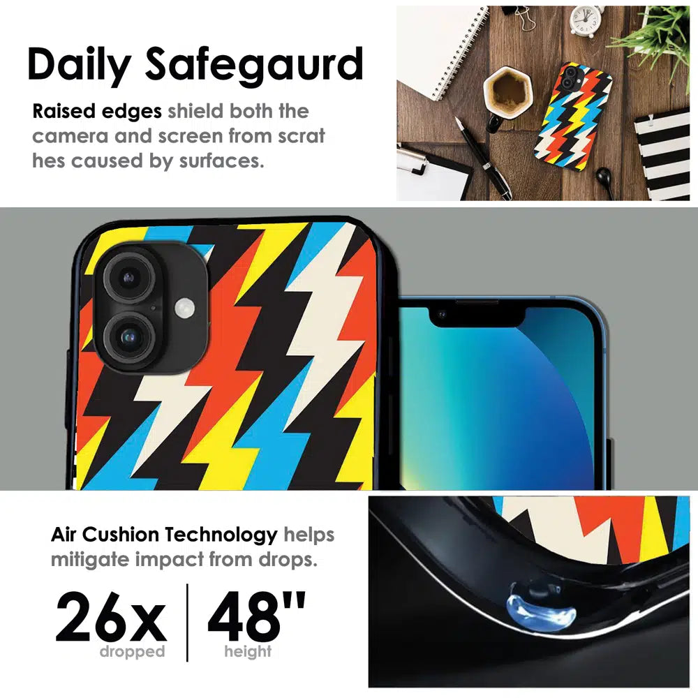 Retro Lightning Bolt Pattern - Glossy Metal Silicone Case For Apple iPhone Infographic
