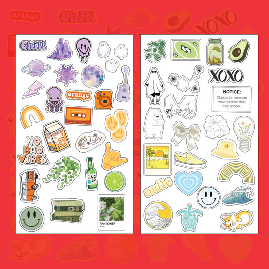 Y2K Aesthetic waterproof vinyl sticker sheet – full pack layout