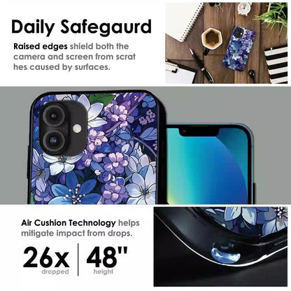Midnight Blue Floral Garden - Glossy Metal Silicone Case For Apple iPhone Infographic