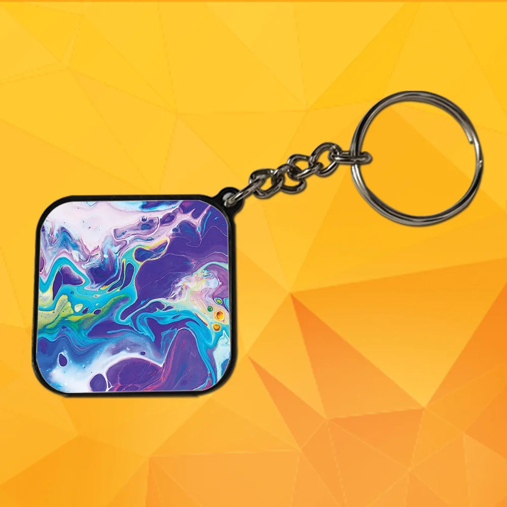 Purple And Blue Swirl- Keychain With Black Border (Pack Of 2)