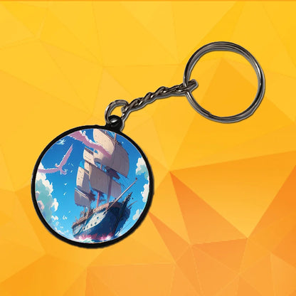 Ship And Seagulls - Keychain With Black Border (Pack Of 2)