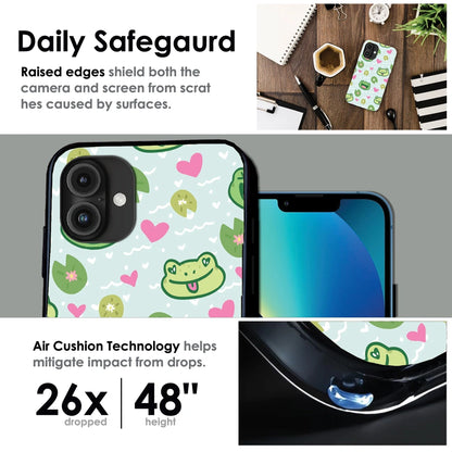 Cute Frog & Heart Pattern - Glossy Metal Silicone Case For Apple iPhone Infographic