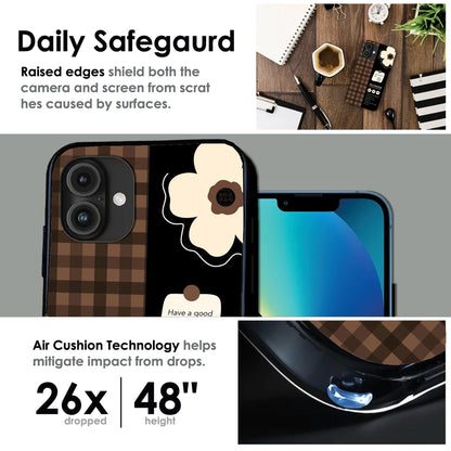 Brown Checkered Flower Quote - Glossy Metal Silicone Case For Apple iPhone Infographic
