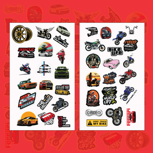 Car and Bike waterproof vinyl sticker sheet – full pack layout