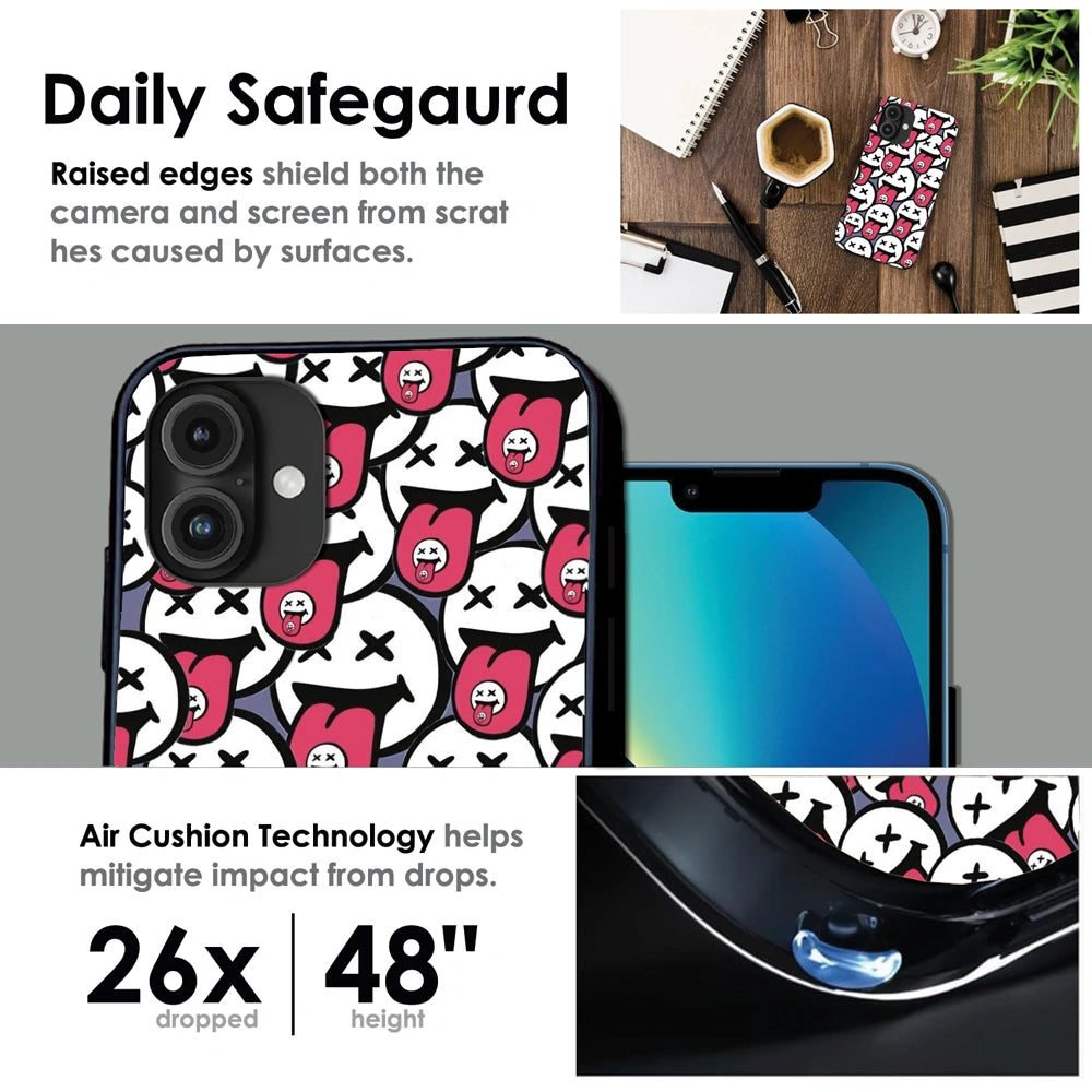 Funny Cartoon Faces - Glossy Metal Silicone Case For Apple iPhone Infographic
