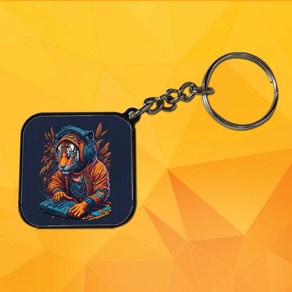 Tiger DJ- Keychain With Black Border (Pack Of 2)