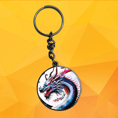 Blue Dragon - Keychain With Silver Border (Pack Of 2)