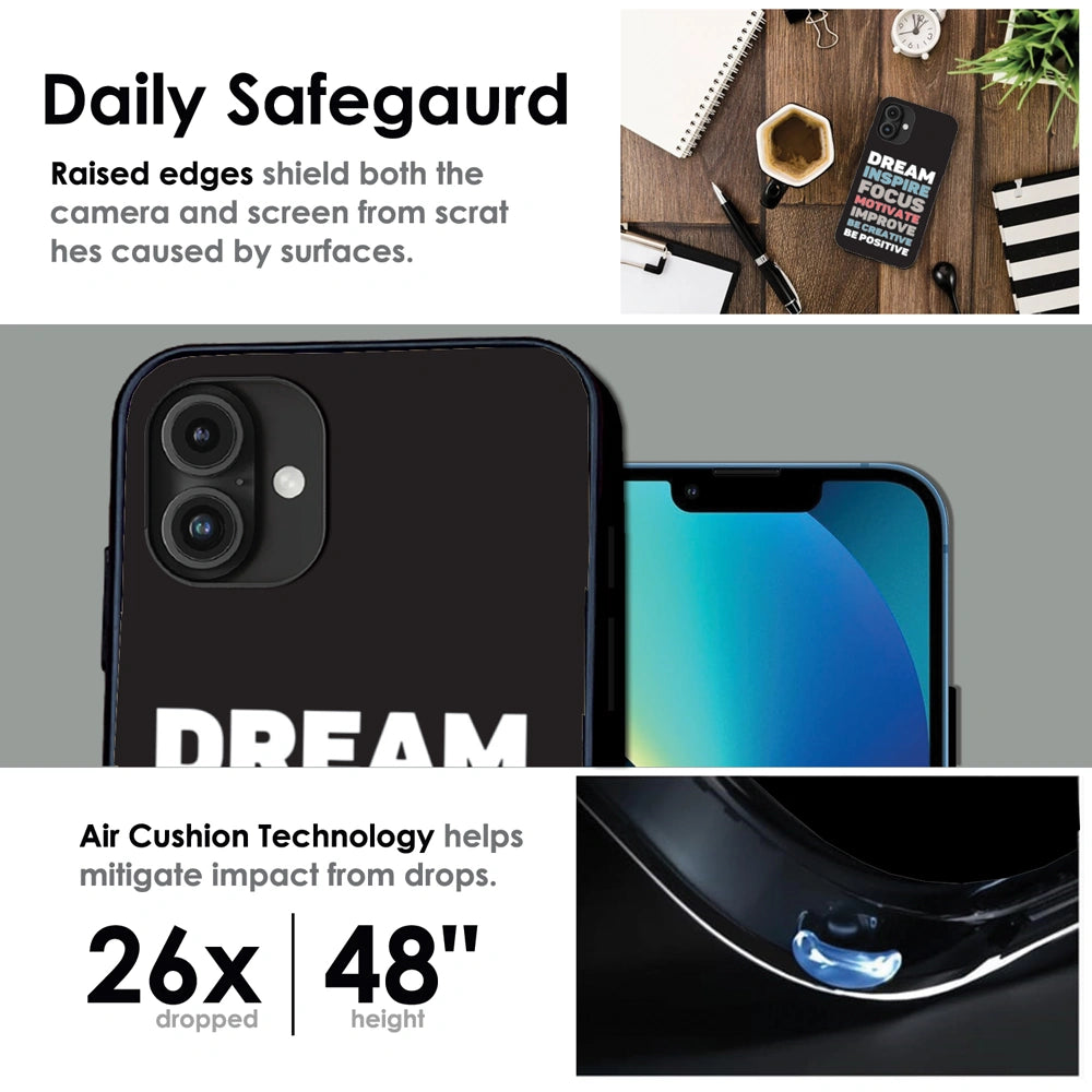 Dream Inspire Focus Typography - Glossy Metal Silicone Case For Apple iPhone Infographic