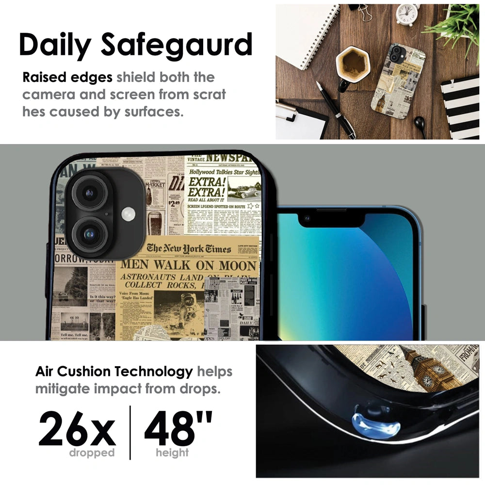 Vintage Newspaper Collage - Glossy Metal Silicone Case For Apple iPhone Infographic