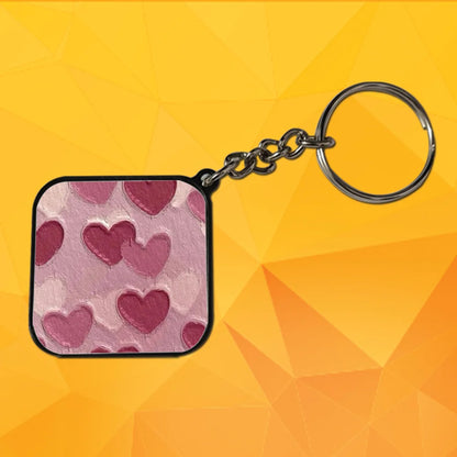 Pastel Hearts Love - Keychain With Black Border (Pack Of 2)