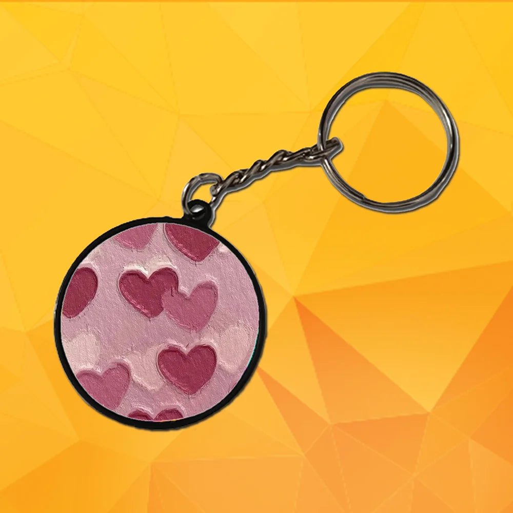 Pastel Hearts Love - Keychain With Black Border (Pack Of 2)