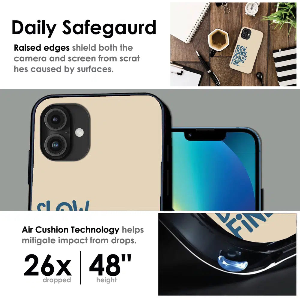 Slow Down Quote Typography - Glossy Metal Silicone Case For Apple iPhone Infographic