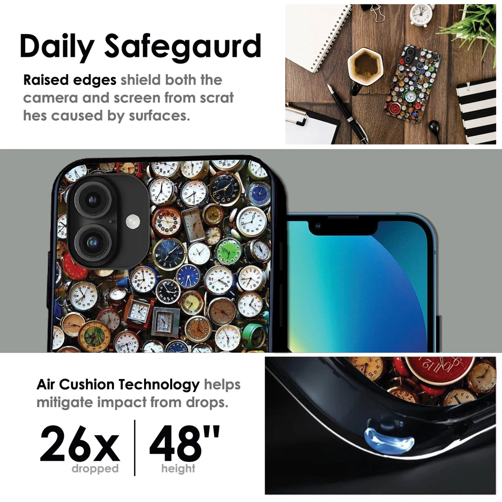 Retro Timepiece Pattern - Glossy Metal Silicone Case For Apple iPhone Infographic