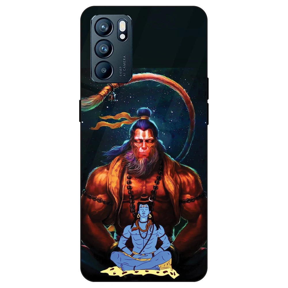 Lord Shiva & Lord Hanuman - Glass Case For Oppo Models